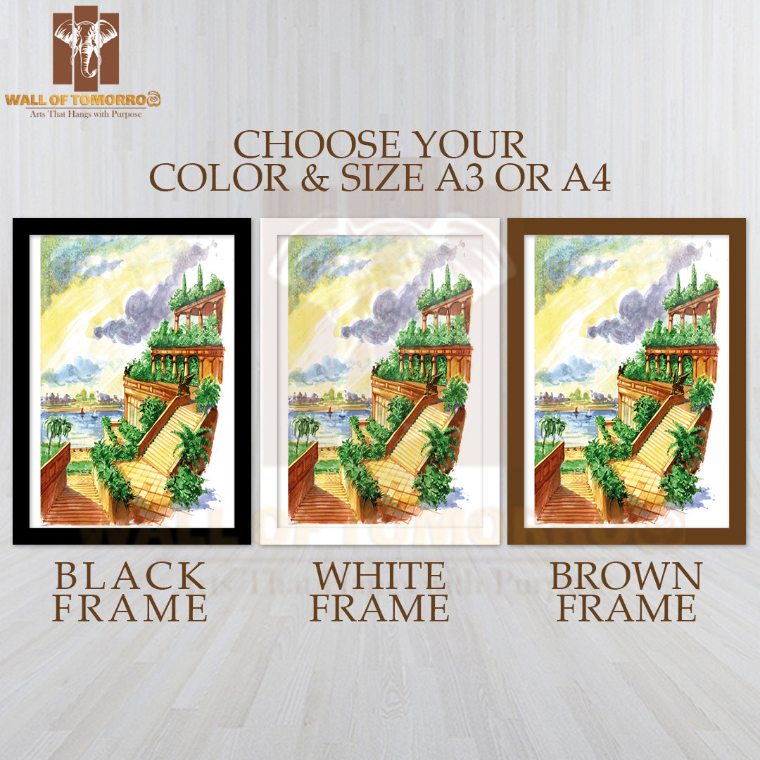 Hanging Gardens of Babylon Painting High Quality Glass Frame Wall Décor