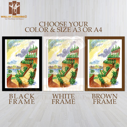 Hanging Gardens of Babylon Painting High Quality Glass Frame Wall Décor