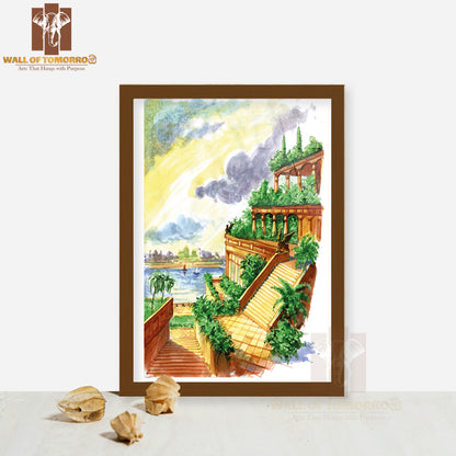 Hanging Gardens of Babylon Painting High Quality Glass Frame Wall Décor
