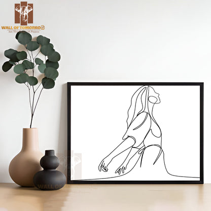 Line Drawing of a Woman Stretching Arms High Quality Glass Frame Wall Décor