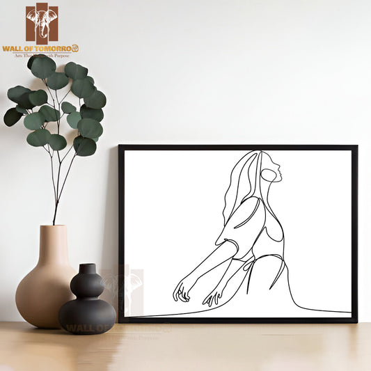 Line Drawing of a Woman Stretching Arms High Quality Glass Frame Wall Décor