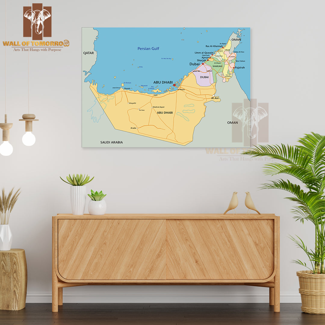 United Arab Emirates Political Map Educational High Quality Unframed Poster Print & Waterproof Poster Print Wall Décor