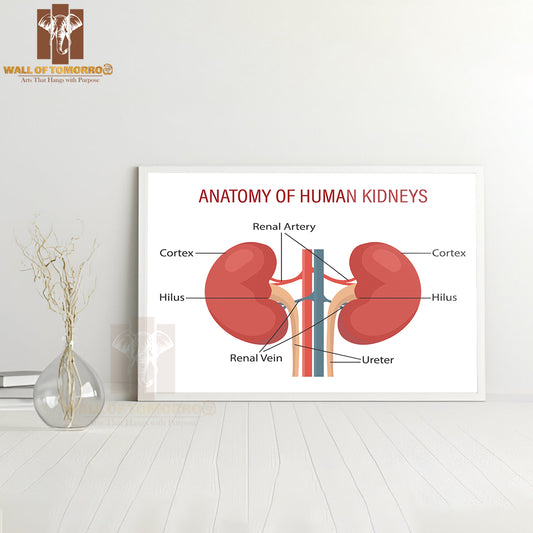 Anatomy Of the Human Kidney Educational High Quality Glass Frame Wall Décor