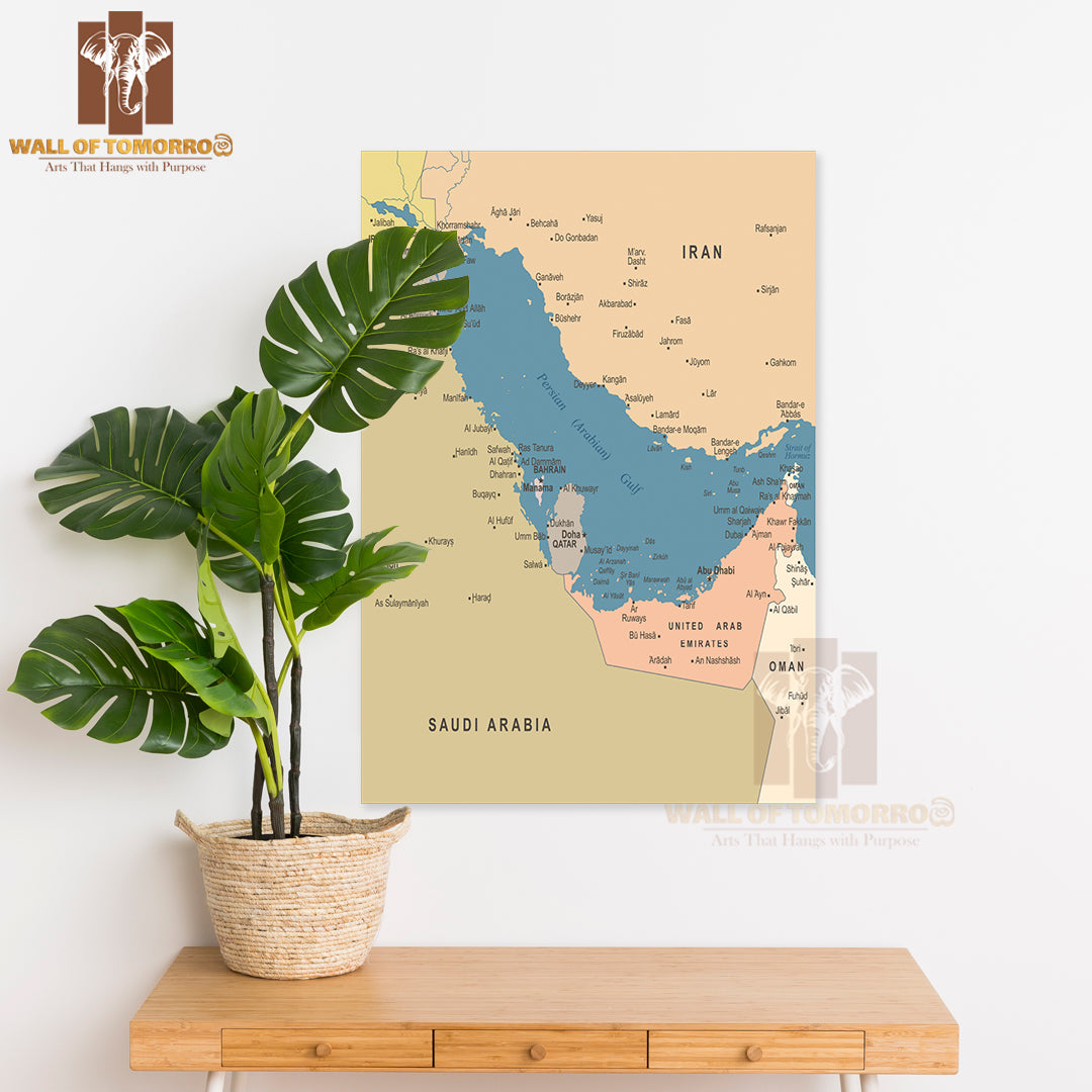 Persian Gulf Map Educational High Quality Unframed Poster Print & Waterproof Poster Print Wall Décor