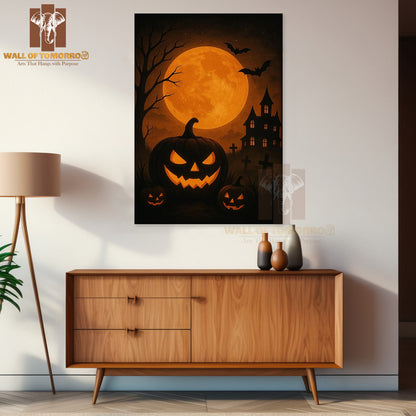 Haunted House, Full Moon, Pumpkin High Quality Unframed Poster Print & Waterproof Poster Print Wall Décor