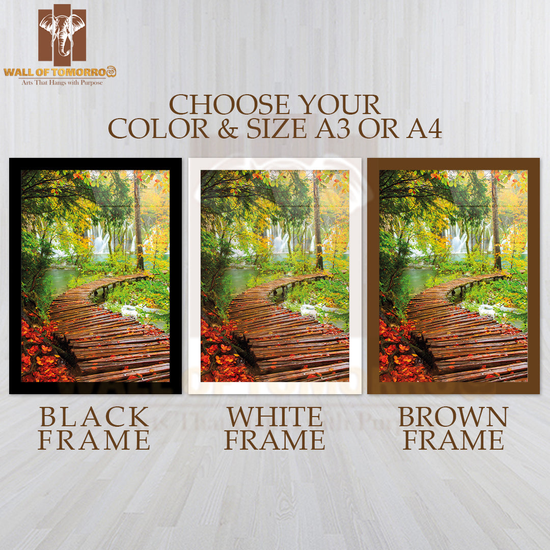 Rainy Day and Wooden Tourist Path in Plitvice Lakes High Quality Glass Frame Wall Décor