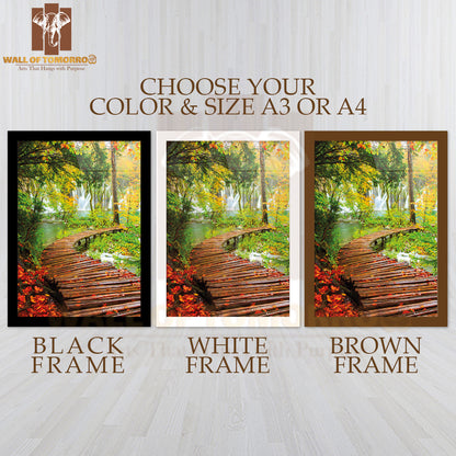 Rainy Day and Wooden Tourist Path in Plitvice Lakes High Quality Glass Frame Wall Décor