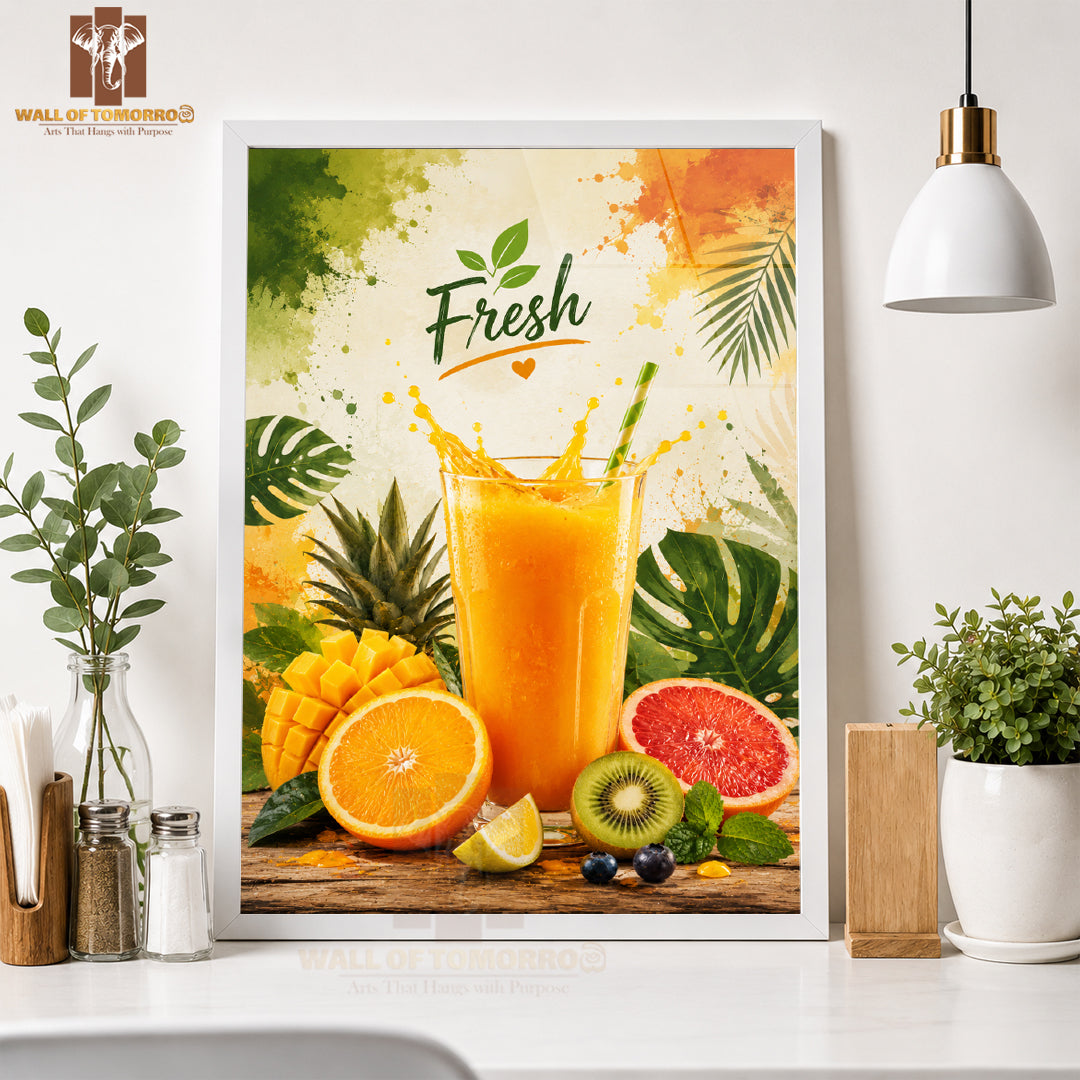 Fresh juice in a glass Kitchen & Restaurant High Quality Glass Frame Wall Décors in Sri Lanka