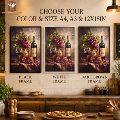 Wine Bottle on Table Kitchen & Restaurant High Quality Glass Frame Wall Décors in Sri Lanka
