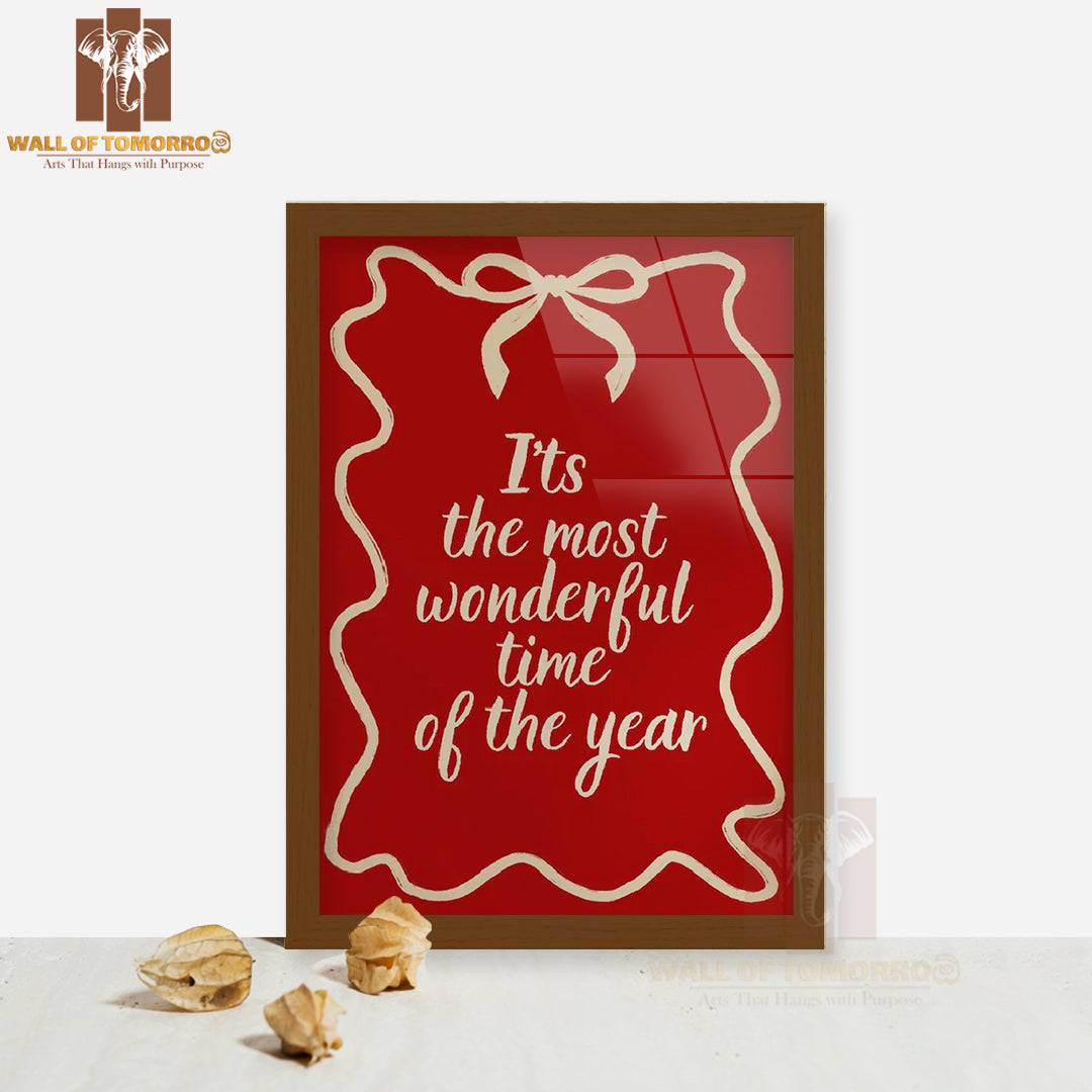 It's The Most Wonderful Time Christmas Quote High Quality Glass Frame Wall Décor
