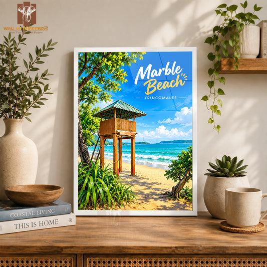 Marble Beach Trincomalee Sri Lanka Travel High Quality Glass Frame Wall Décor