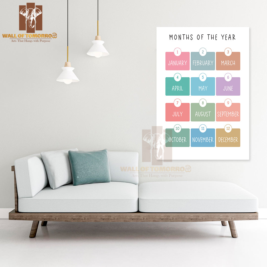 Months Of the Year Playroom Educational High Quality Unframed Poster Print & Waterproof Poster Print Wall Décor