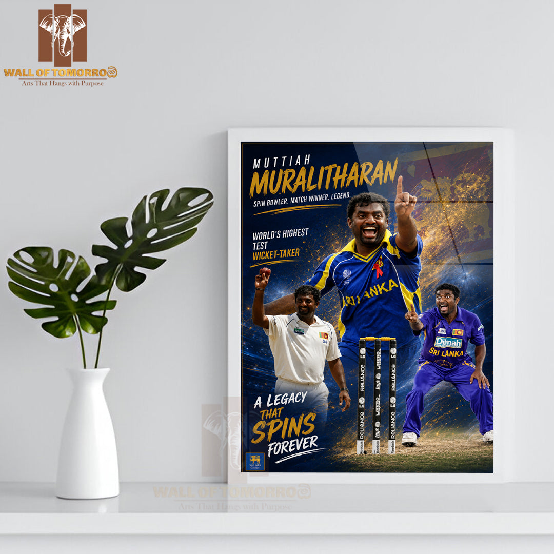 Legendary Sri Lankan Spin Bowler Muttiah Muralitharan Sports High Quality Glass Frame Wall Décor
