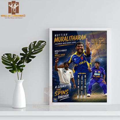 Legendary Sri Lankan Spin Bowler Muttiah Muralitharan Sports High Quality Glass Frame Wall Décor