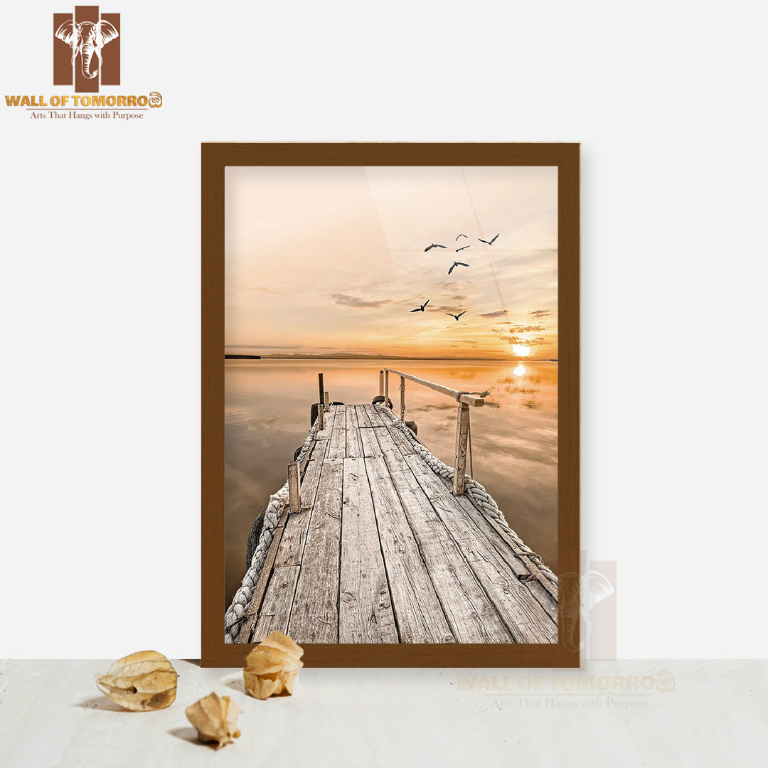 Relaxing Sunset Pier High Quality Glass Frame Wall Décor