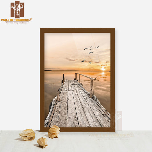 Relaxing Sunset Pier High Quality Glass Frame Wall Décor