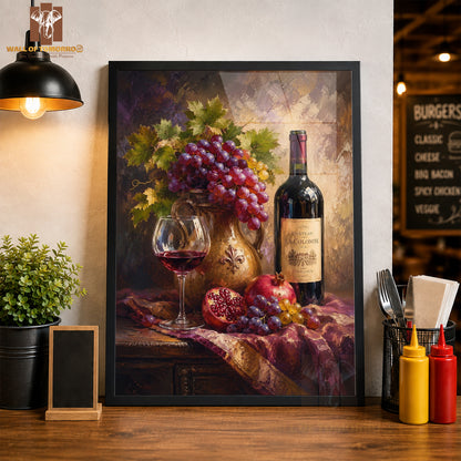 Wine Bottle on Table Kitchen & Restaurant High Quality Glass Frame Wall Décors in Sri Lanka