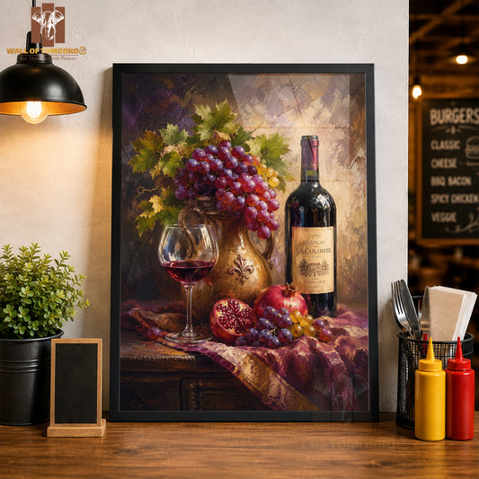 Wine Bottle on Table Kitchen & Restaurant High Quality Glass Frame Wall Décors in Sri Lanka