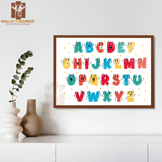 Funny Kawaii Uppercase Letters Alphabet Creative Typography Educational High Quality Glass Frame Wall Décor