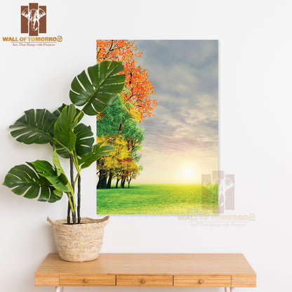Field with Trees and The Sun in The Background High Quality Unframed Poster Print & Waterproof Poster Print Wall Décor