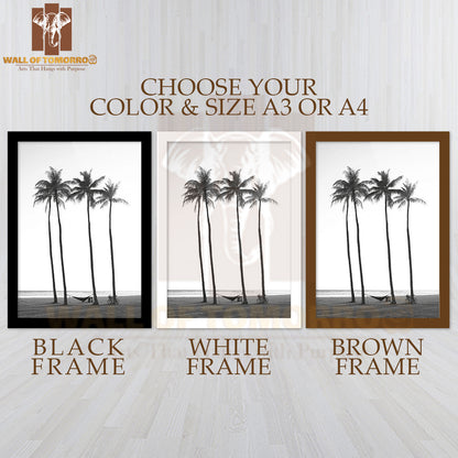 Palms Trees On Beach B&W High Quality Glass Frame Wall Décor
