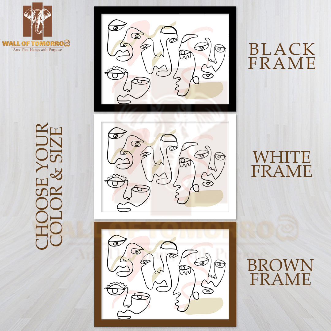 A Line Drawing of a Group of People High Quality Glass Frame Wall Décor
