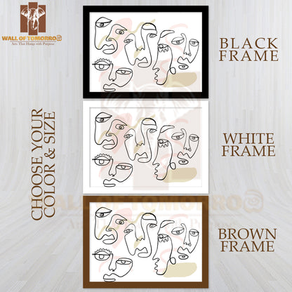 A Line Drawing of a Group of People High Quality Glass Frame Wall Décor