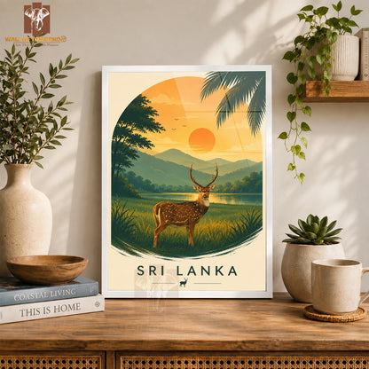 Deer (Muwa) Sri Lanka Travel Animals High Quality Glass Frame Wall Décor
