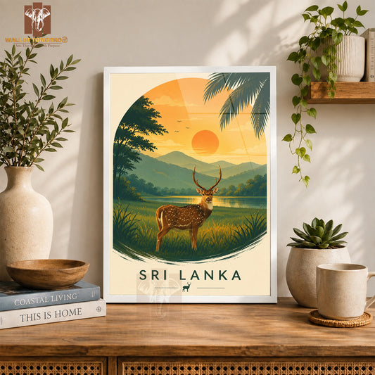 Deer (Muwa) Sri Lanka Travel Animals High Quality Glass Frame Wall Décor