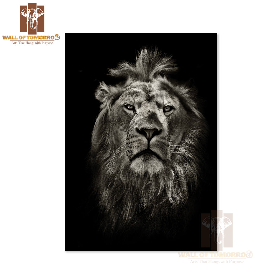 Black And White Lion Portrait on Black High Quality Unframed Poster Print & Waterproof Poster Print Wall Décor