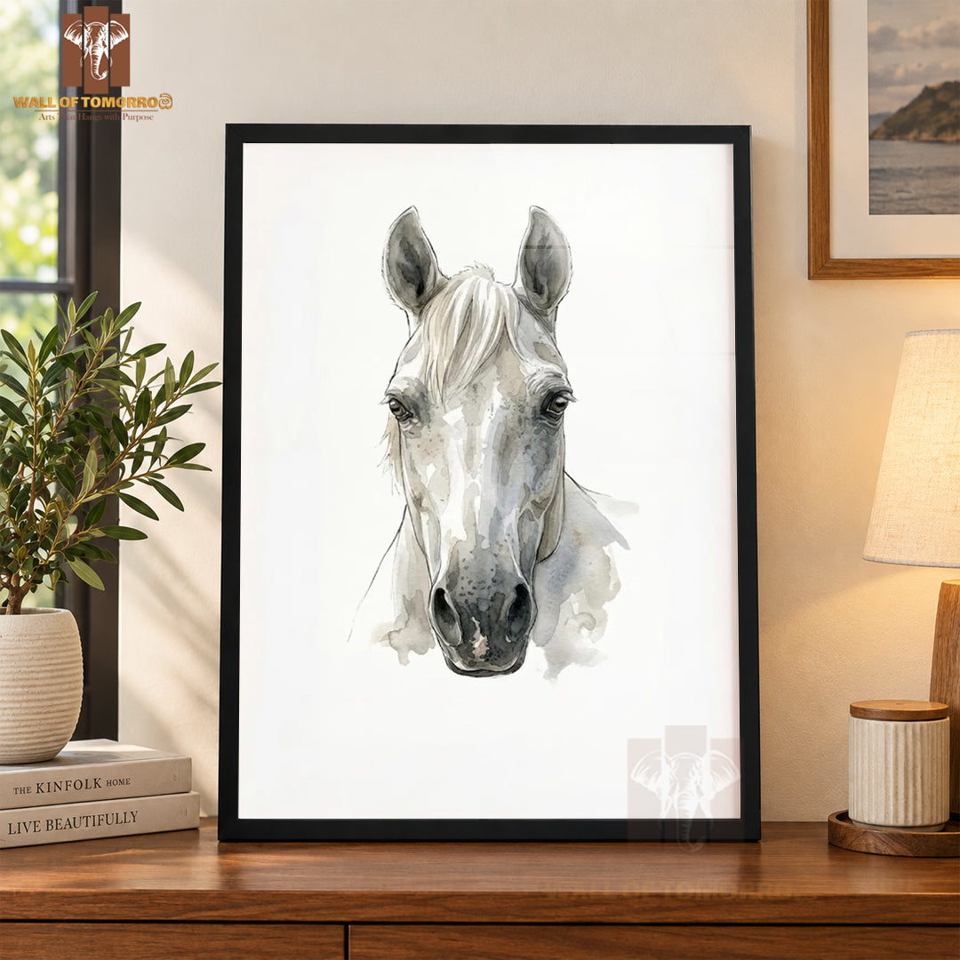 White Horse Painting Animals High Quality Glass Frame Wall Décor in Sri Lanka