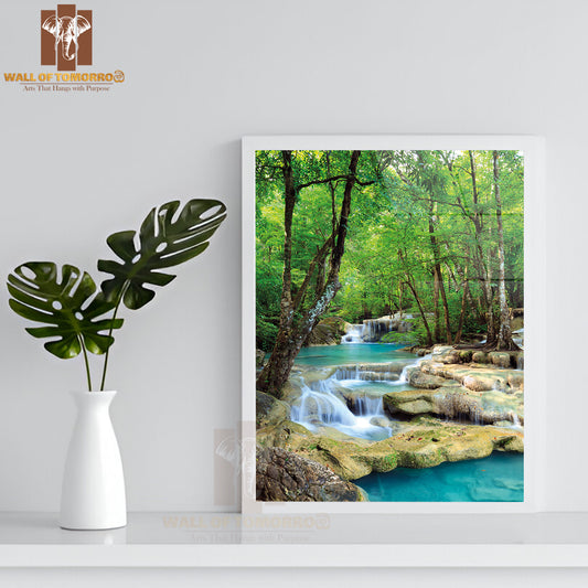 Erawan Waterfall, Kanchanaburi, Thailand High Quality Glass Frame Wall Décor