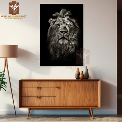 Black And White Lion Portrait on Black High Quality Unframed Poster Print & Waterproof Poster Print Wall Décor