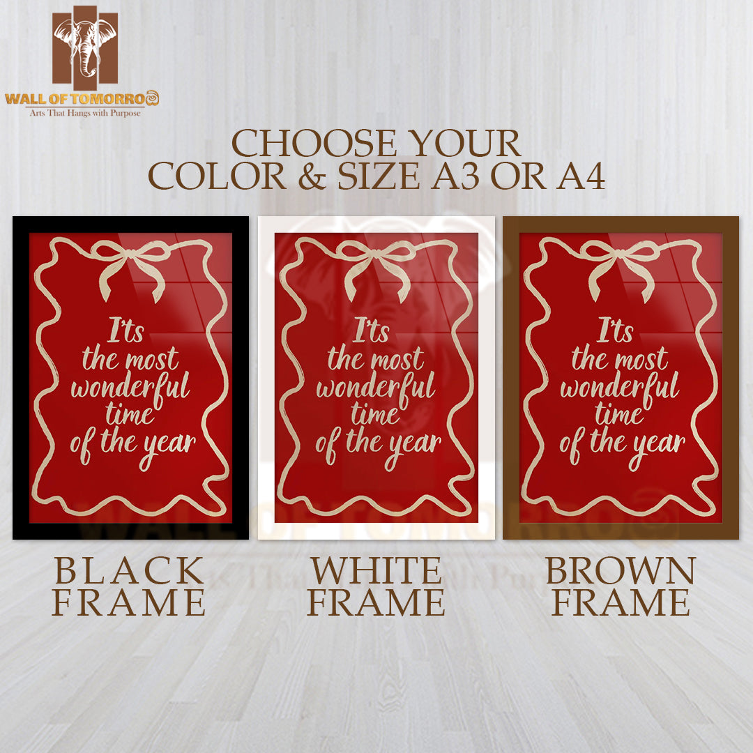 It's The Most Wonderful Time Christmas Quote High Quality Glass Frame Wall Décor