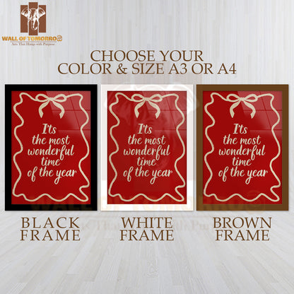It's The Most Wonderful Time Christmas Quote High Quality Glass Frame Wall Décor