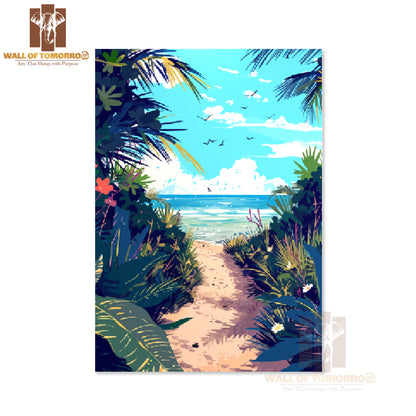 Pathway Leads to The Beach Through the Jungle High Quality Unframed Poster Print & Waterproof Poster Print Wall Décor