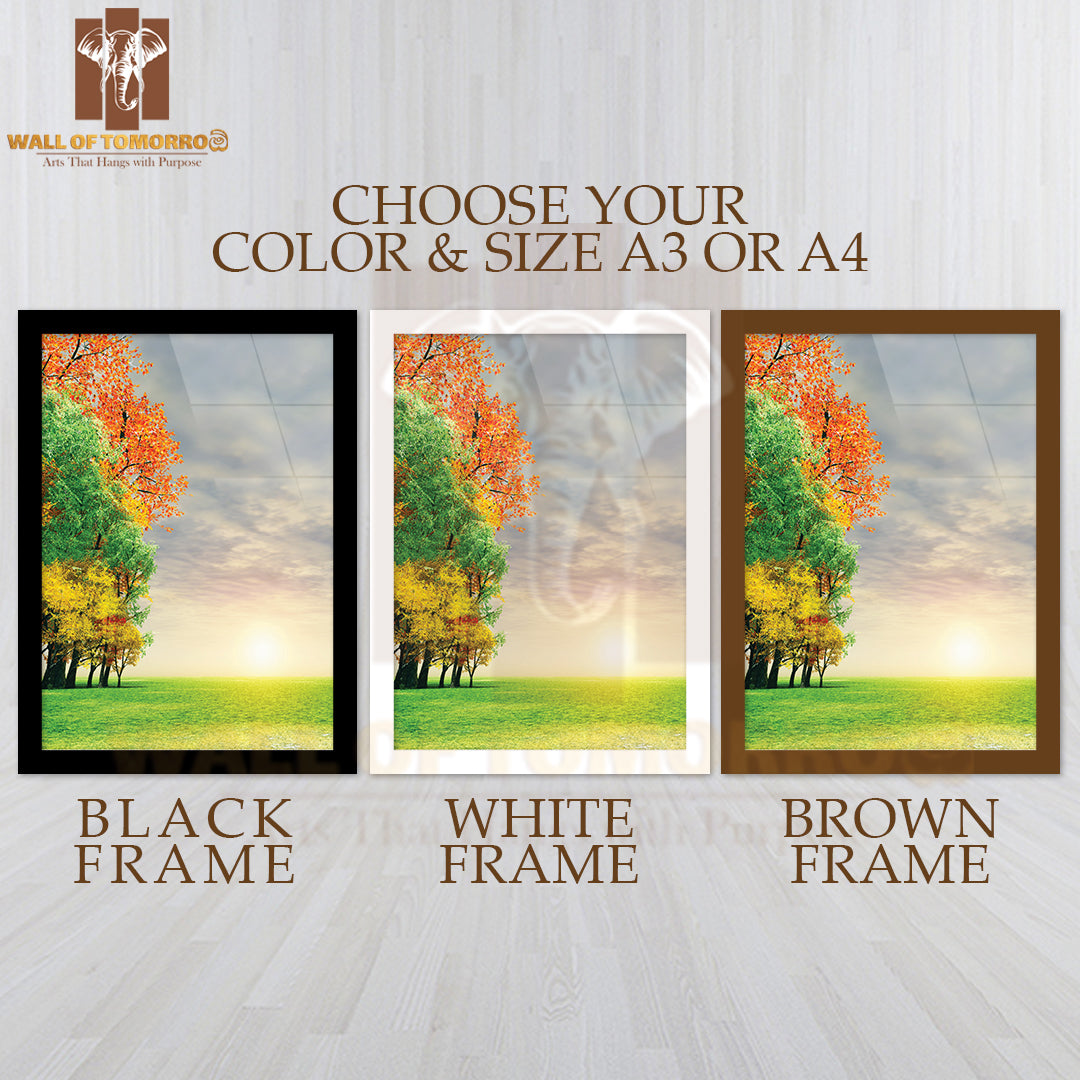 Field with Trees and The Sun in The Background High Quality Glass Frame Wall Décor