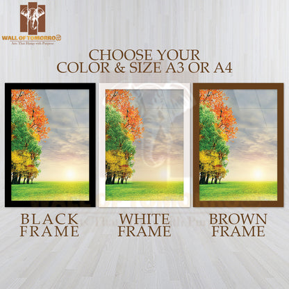 Field with Trees and The Sun in The Background High Quality Glass Frame Wall Décor
