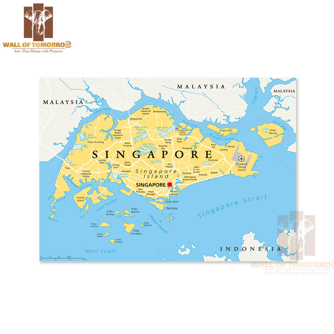 Singapore Island Political Map with Capital Singapore Educational High Quality Unframed Poster Print & Waterproof Poster Print Wall Décor