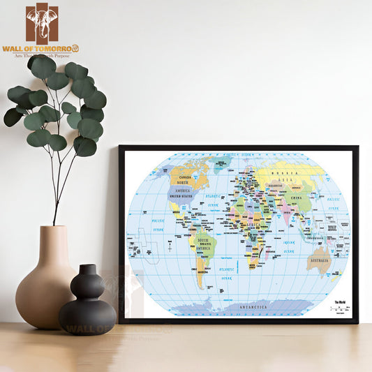 2012 World Political Map Educational High Quality Glass Frame Wall Décor