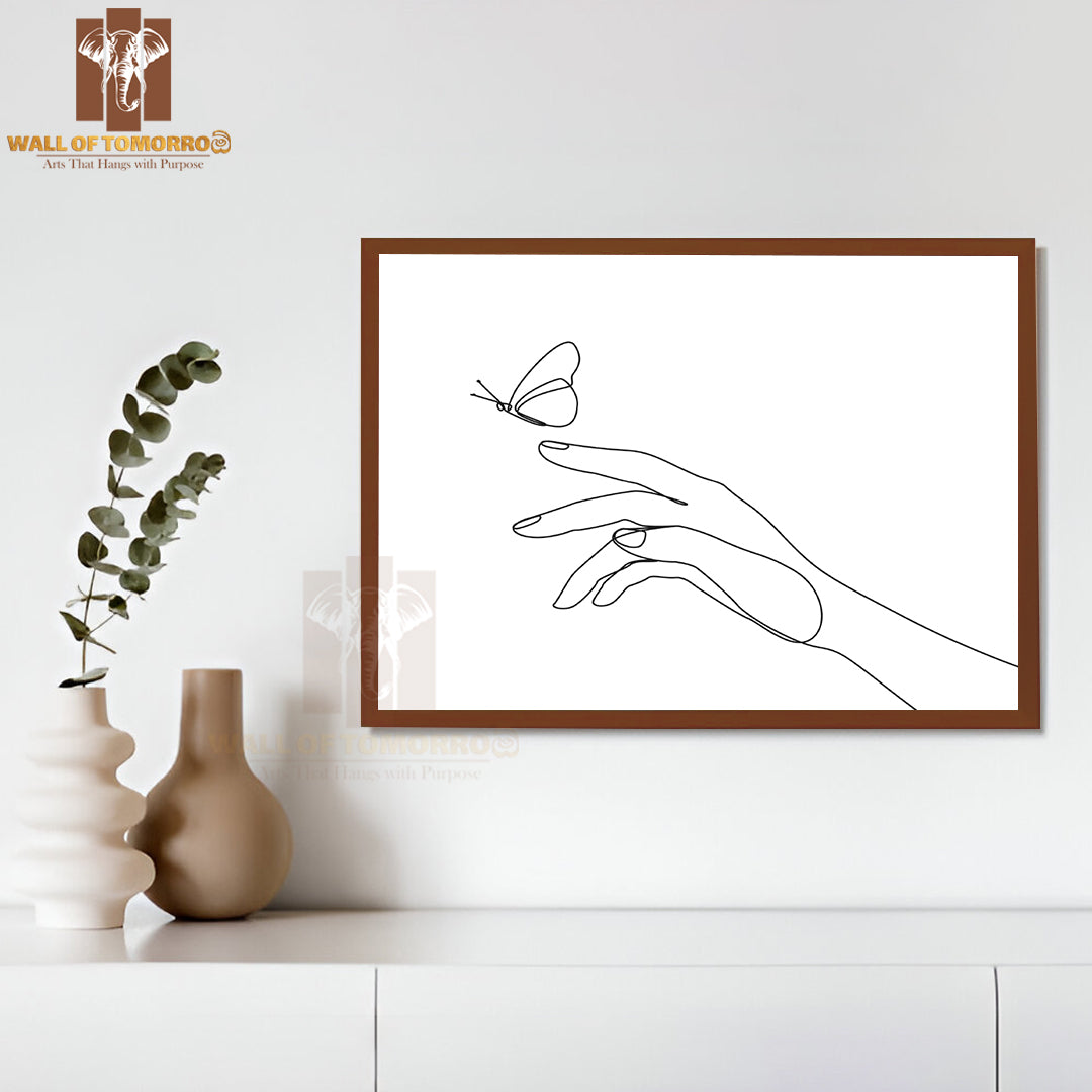 Butterfly Flies by Hand One Line Drawing High Quality Glass Frame Wall Décor