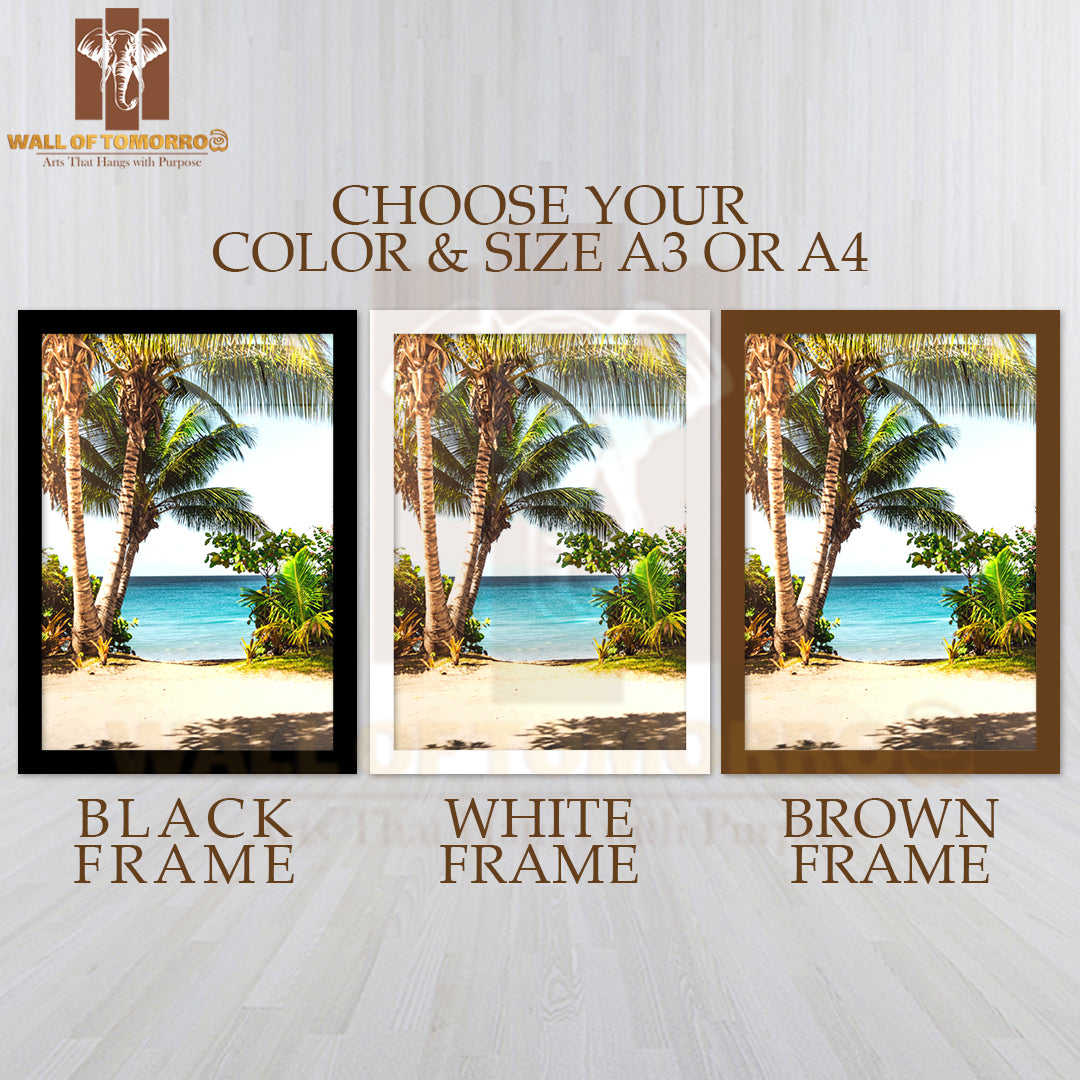 Beach With Palm Trees & A Blue Ocean High Quality Glass Frame Wall Décor