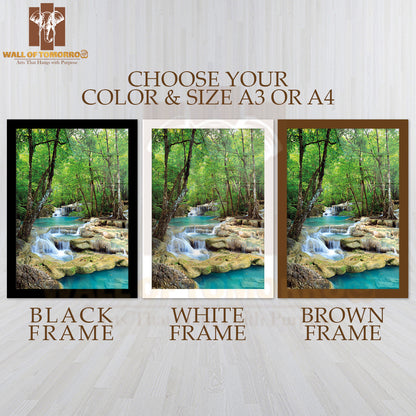 Erawan Waterfall, Kanchanaburi, Thailand High Quality Glass Frame Wall Décor