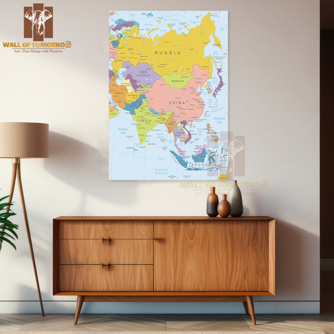 Asia Highly Detailed Map Educational High Quality Unframed Poster Print & Waterproof Poster Print Wall Décor