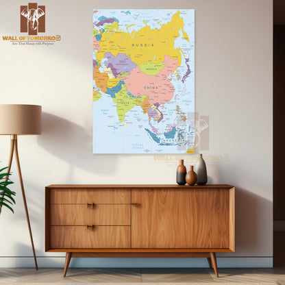 Asia Highly Detailed Map Educational High Quality Unframed Poster Print & Waterproof Poster Print Wall Décor