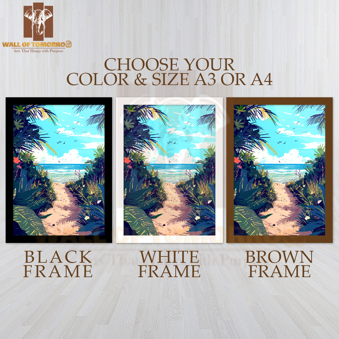 Pathway Leads to The Beach Through the Jungle High Quality Glass Frame Wall Décor