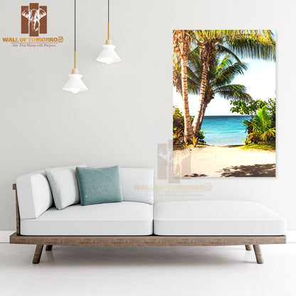 Beach With Palm Trees & A Blue Ocean High Quality Unframed Poster Print & Waterproof Poster Print Wall Décor