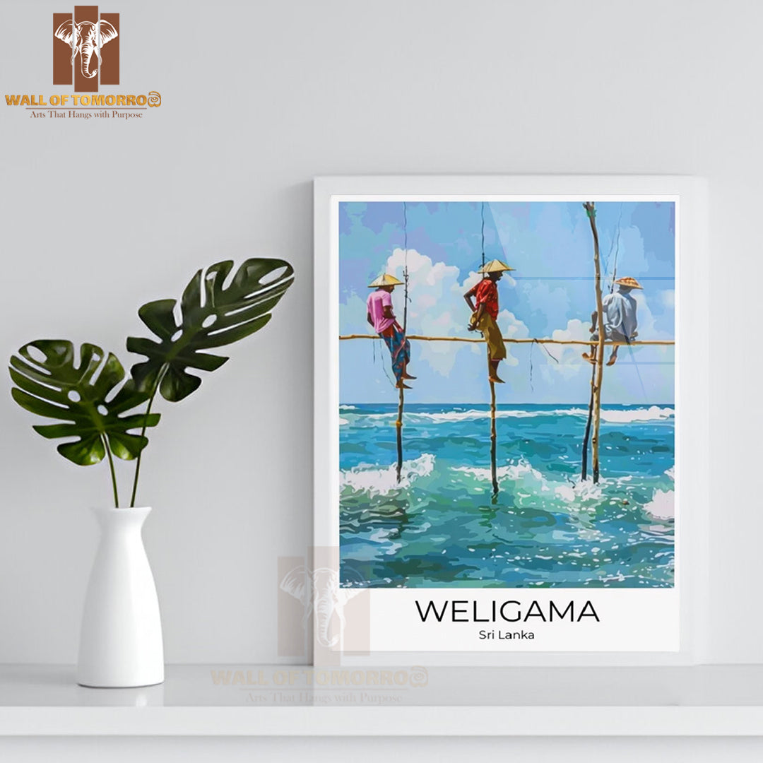 Stilt Fisherman Weligama Sri Lanka Travel High Quality Glass Frame Wall Décor