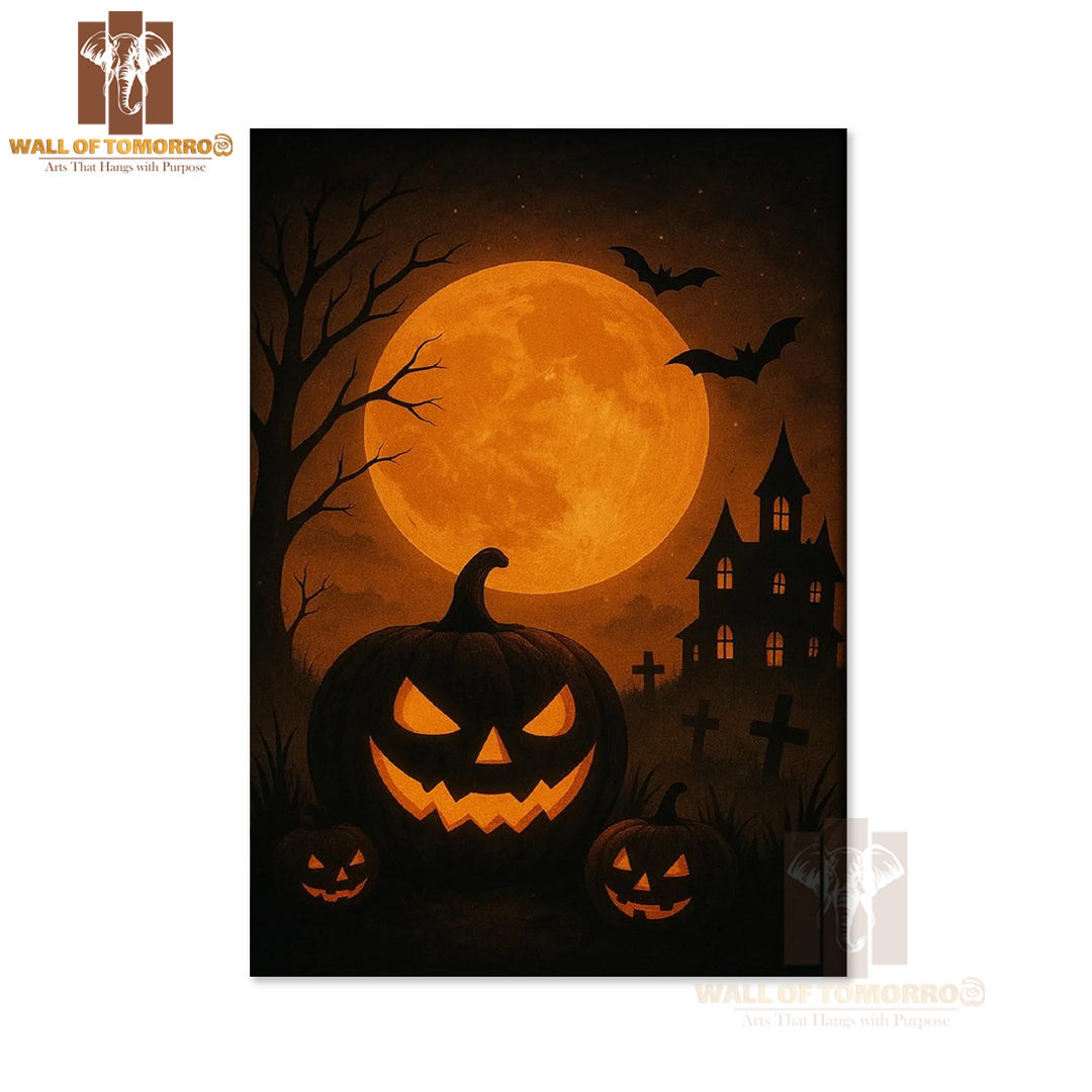 Haunted House, Full Moon, Pumpkin High Quality Unframed Poster Print & Waterproof Poster Print Wall Décor