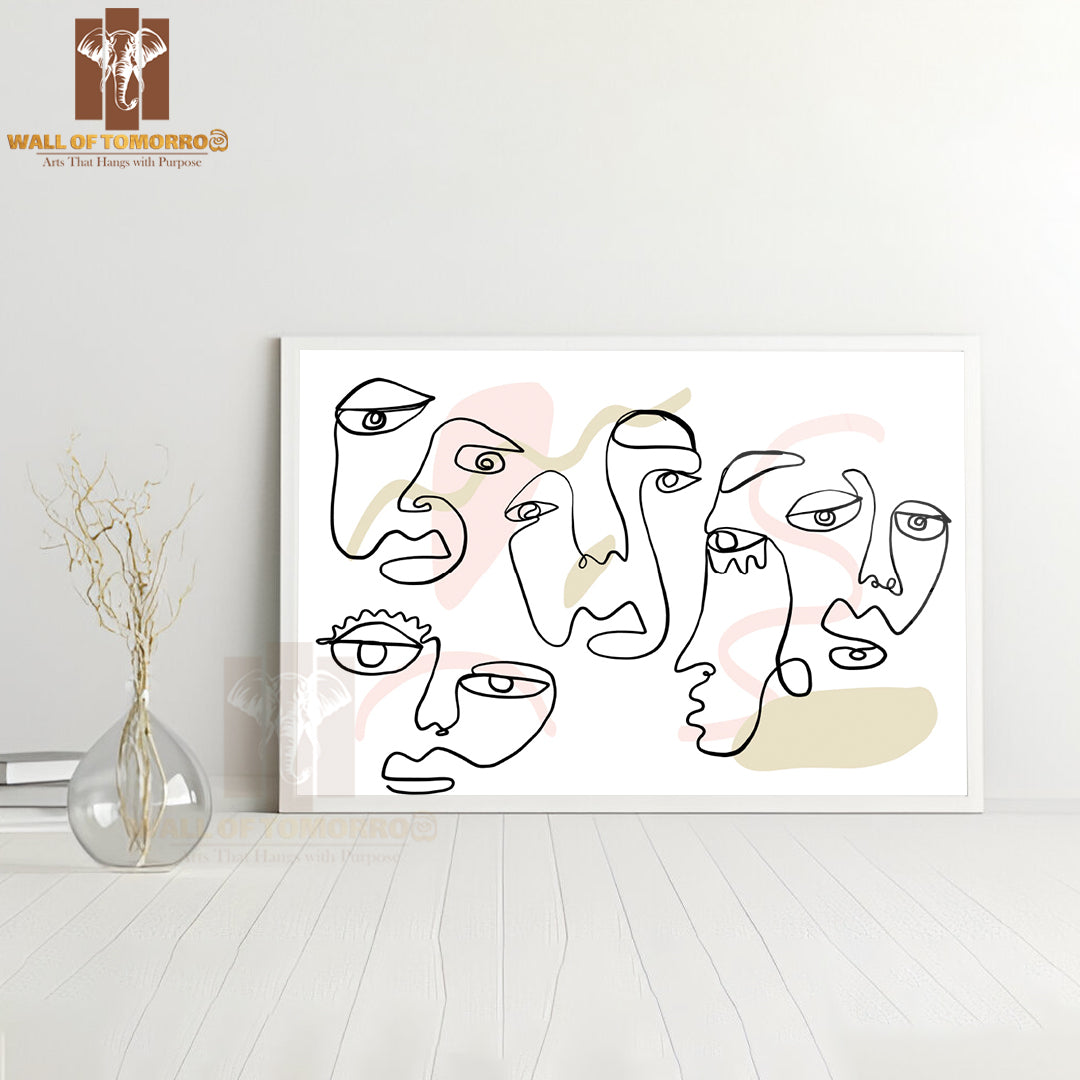 A Line Drawing of a Group of People High Quality Glass Frame Wall Décor